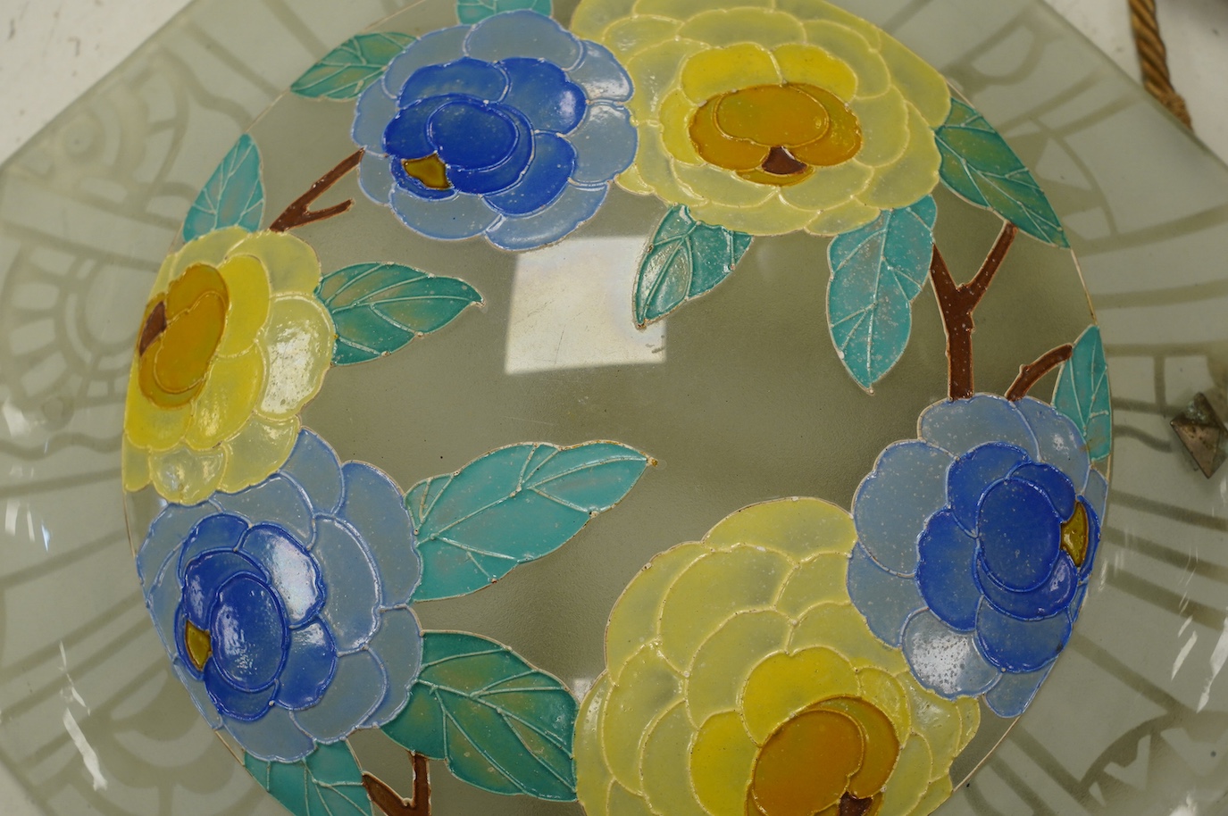 An L. Viale floral glass octagonal hanging light, 34.5cm diameter. Condition - fair to good